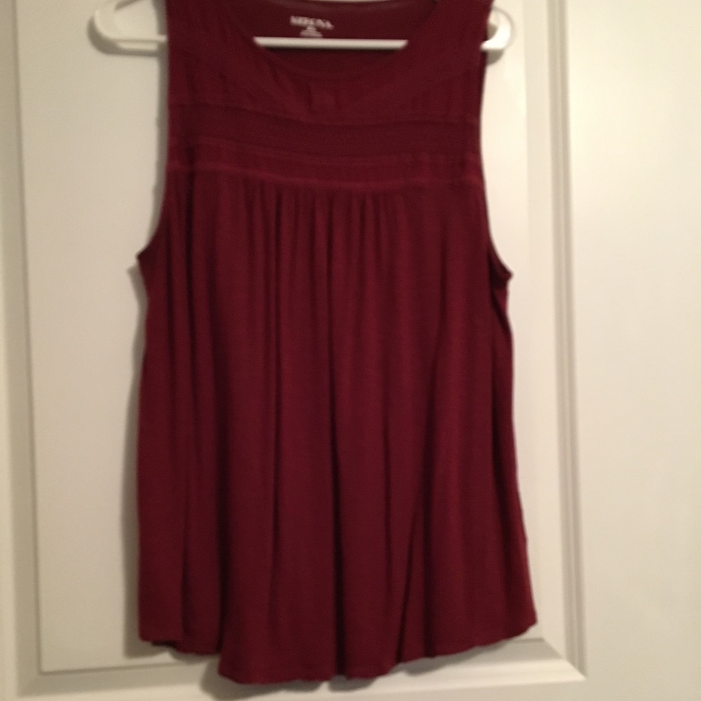 maroon sleeveless top with sheer inlay